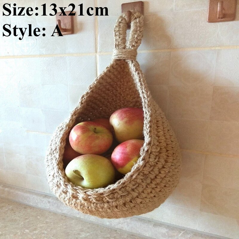 Zerolife Wall Hanging Vegetable Fruit Storage Basket Natural Wicker Woven Basket Kitchen Table Wall Hanging Rope Hanging Basket: 53201 A