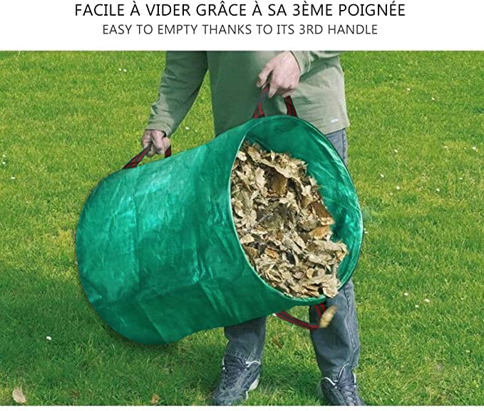 Bolsa de basura de jardín de 500 litros, bolsa de jardín para residuos verdes, vertical y doblada, autocolocación, tela de polipropileno (PP)