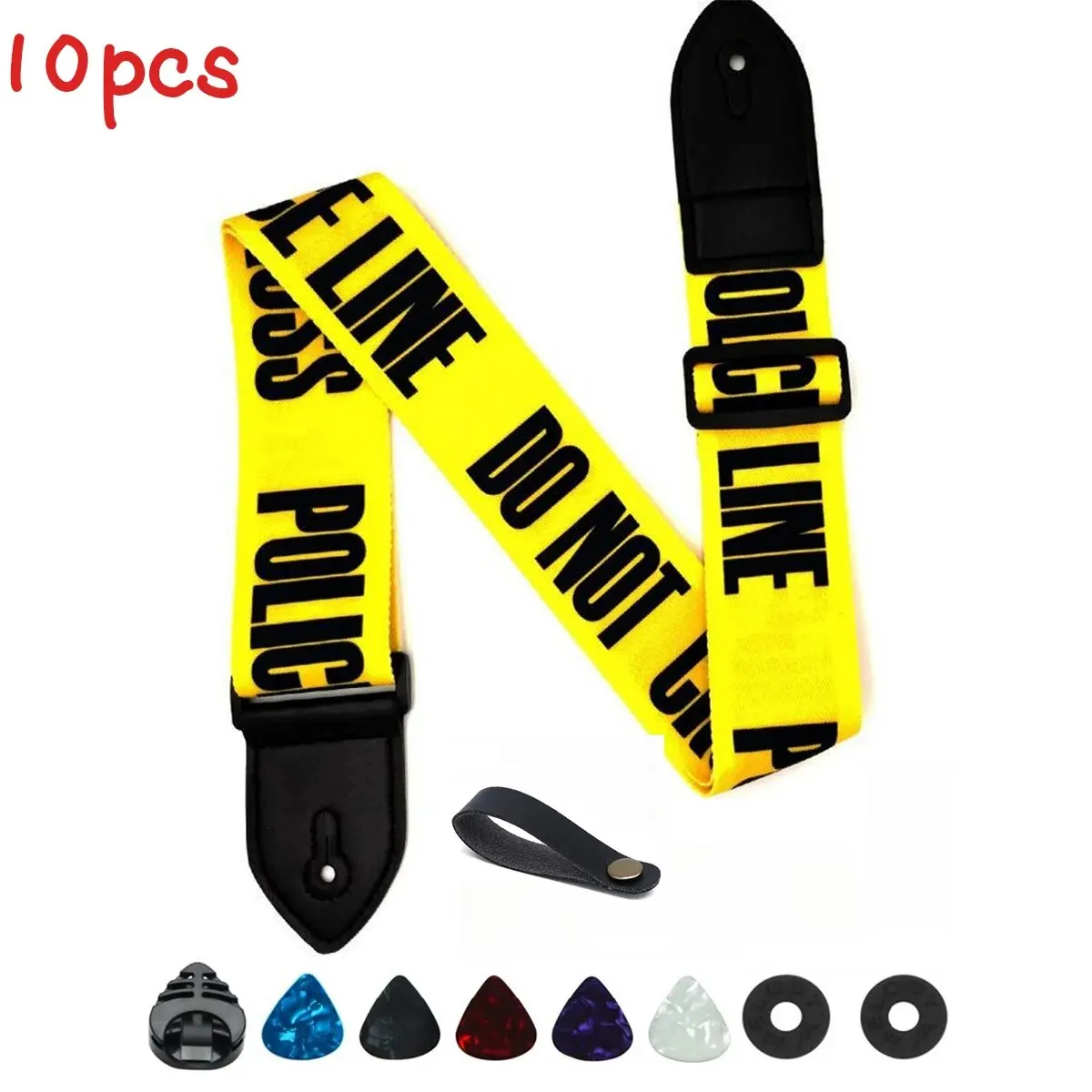 10 peças alça de ombro de guitarra, padrão de quadrados preto e branco alça de ombro de guitarra ajustável inclui 5 palhetas de guitarra e 1 retenção: YELLOW