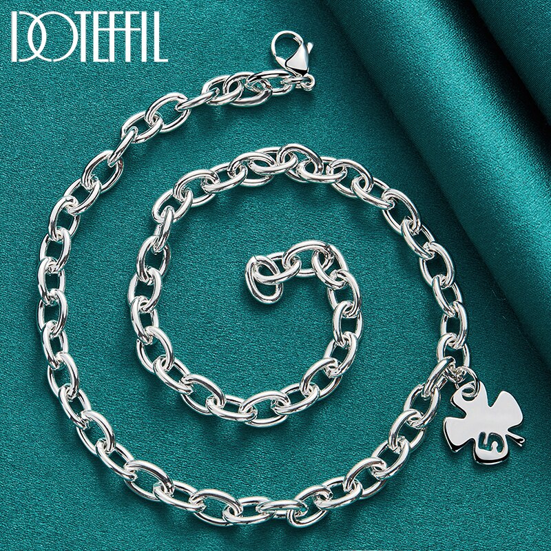 Doteffil 925 Sterling Zilver Vier Bladeren Klaver Hanger 18 Inch Chain Ketting Voor Vrouwen Wedding Engagement Sieraden