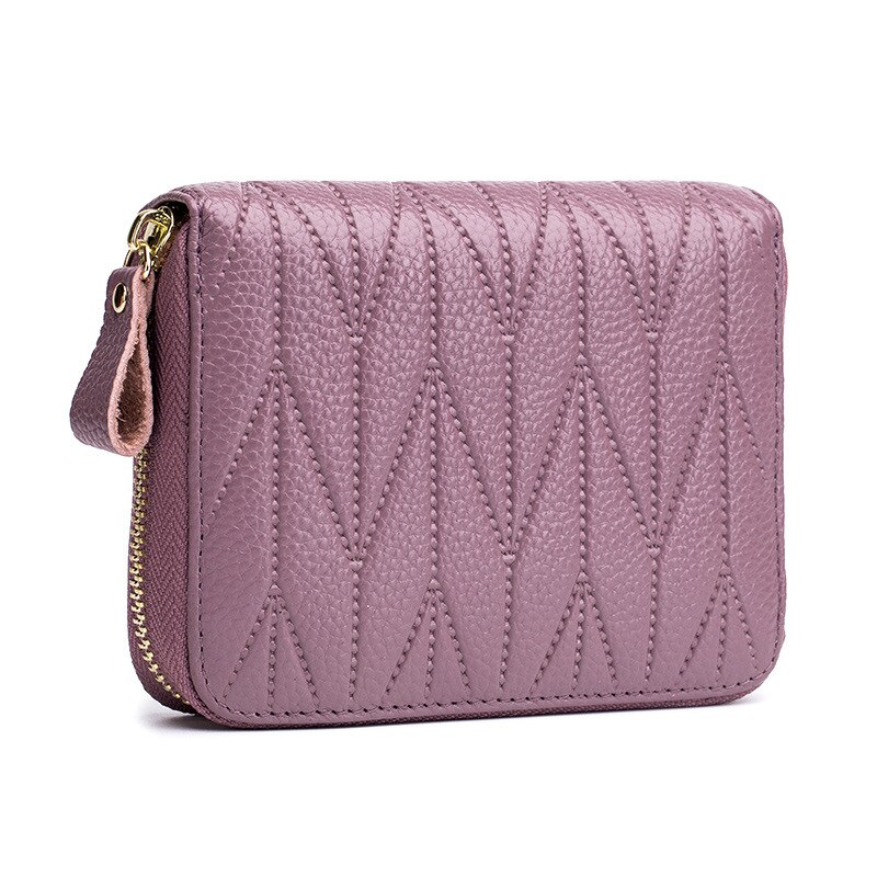 nuevas Carteras de cuero genuino para mujer, Carteras cortas para mujer, portatarjetas de pasaporte para mujer, Carteras de gran capacidad: Style-1 Purple