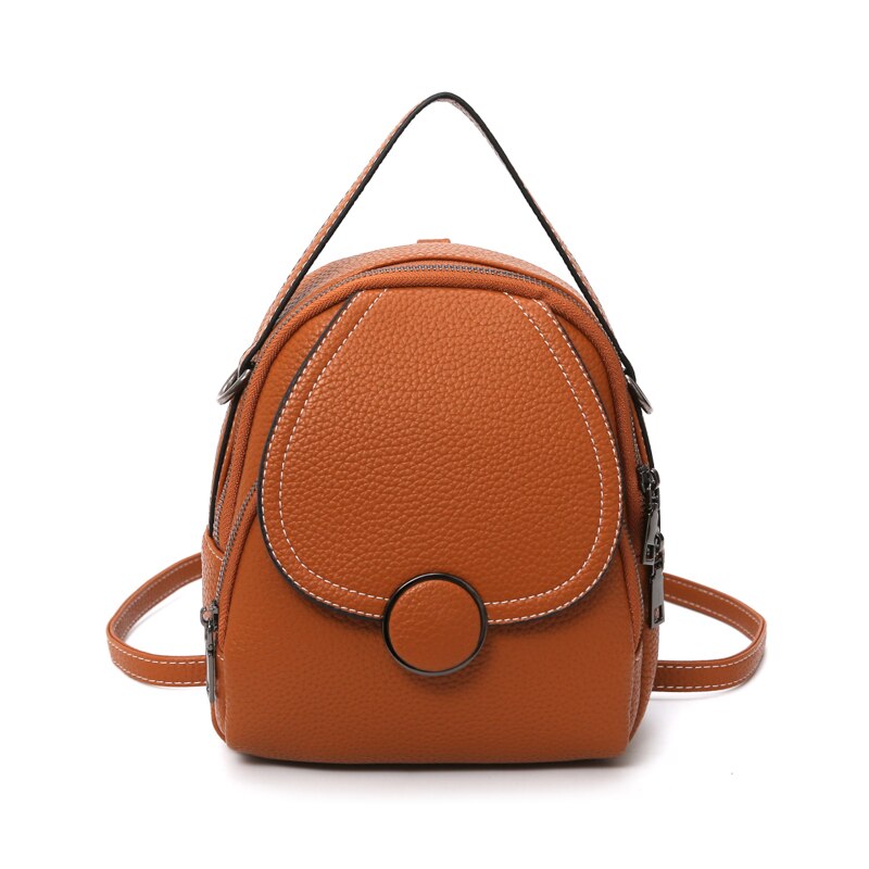 Nova alta qualidade mochila de couro para mulheres multi-função mochilas senhoras bolsa de ombro menina mini escola mochila feminina: Brown