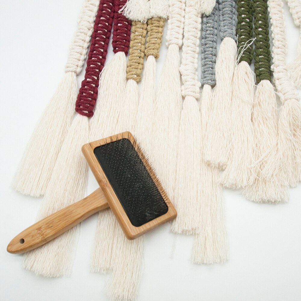 Tapijt Kwastje Borstel Macrame Tapijt Wandtapijt Weven Katoenen Touw Weven Kam Huisdier Dematting Diy Open Knoop Kaarden Kam Gereedschap