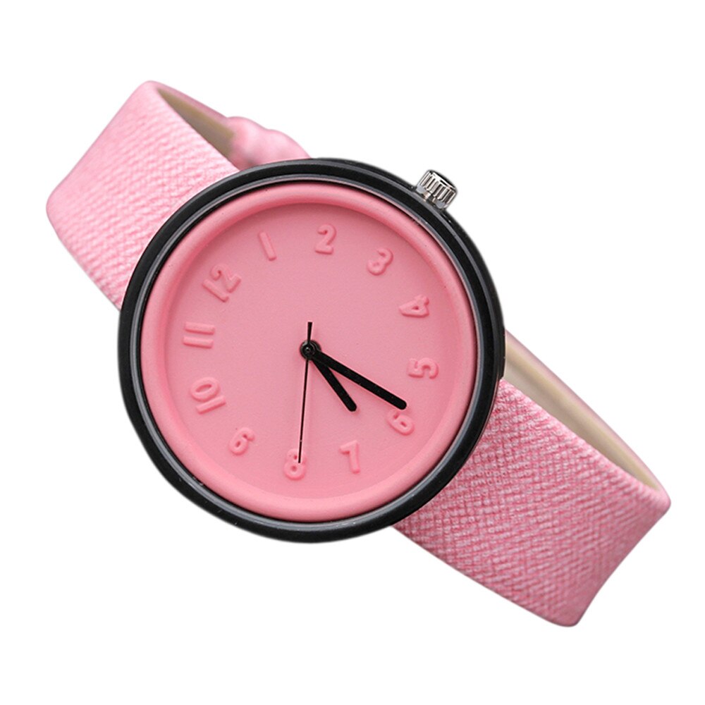 Simple Women Watch Unisex Korean Students Leather Band Analog Quartz Couples Wristwatches Ladies Watch Female Clock relogio: Pink