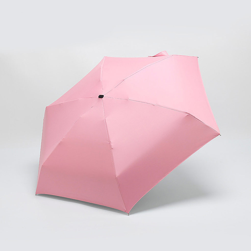 45#  kvinnor lyxigt lättviktsparaply svart beläggning parasoll 5- faldigt solregnparaply unisex reseskyddad ficka miniparaply: Rosa