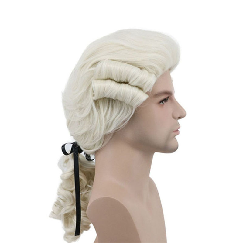 Lawyer Judge Baroque Cosplay Wig Curly Grey White Black Deluxe Historical Long Heat Resistant Synthetic Hair Wigs + Wig Cap: WHITE
