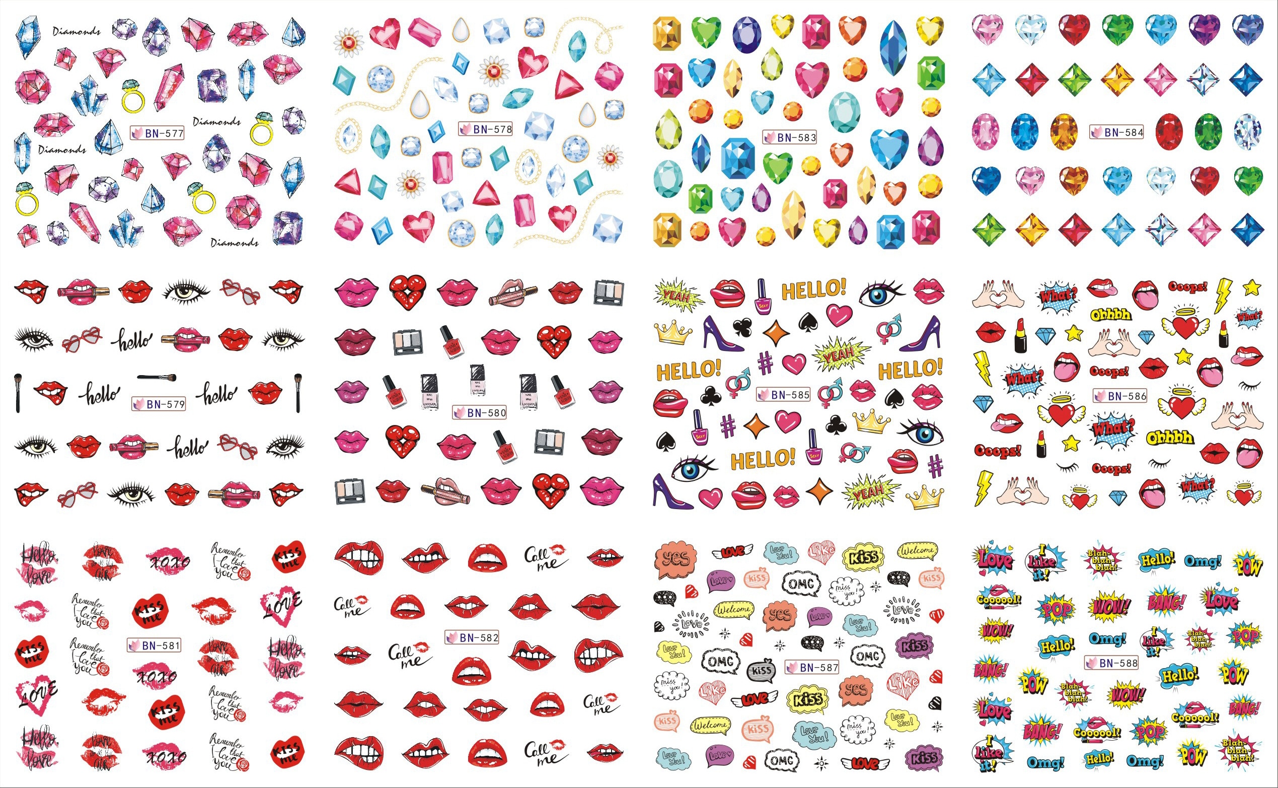 12 stk læber søm vand mærkat valentine negle kunst klistermærker elsker makeup vand overførsel mærkat sæt skyder tatovering folie