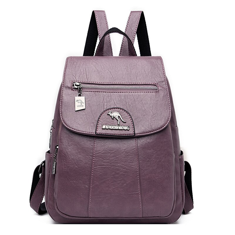 Vrouwen Lederen Rugzakken Vrouwelijke Vintage Rugzak Voor Meisjes Schooltas Reizen Rugzak Dames Sac A Dos Terug pack: purple