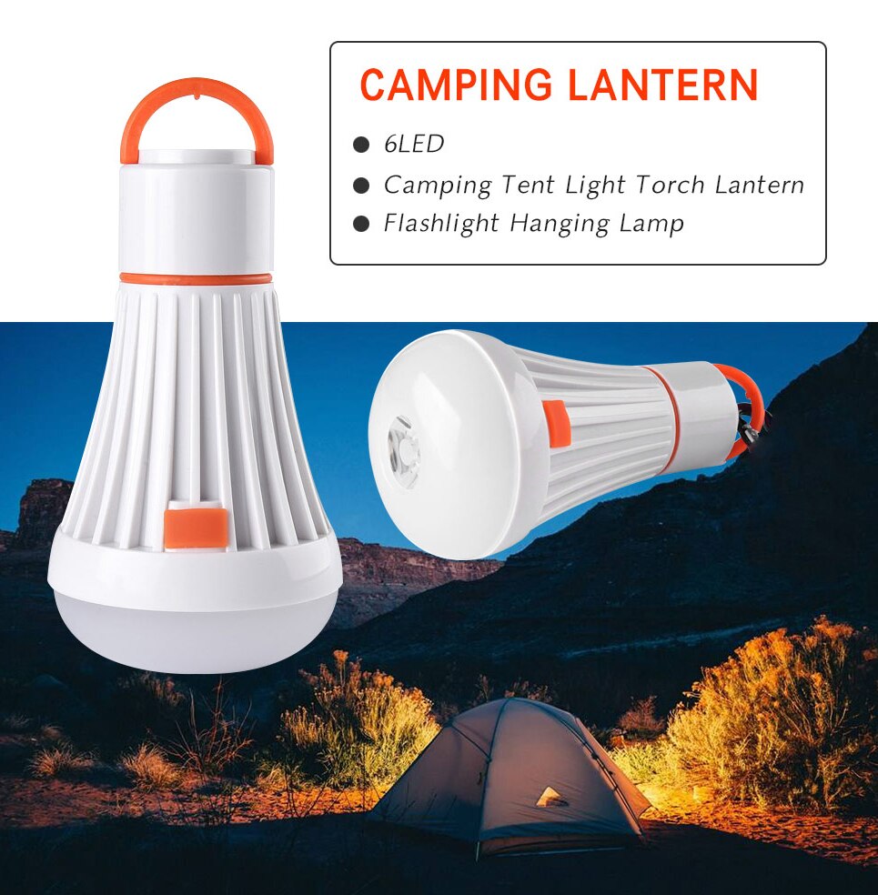 Bærbar led pære lanterne 4 moduser 6 led camping telt lys fakkel lommelykt hengende led lampe drevet av aaa 18650 batteri