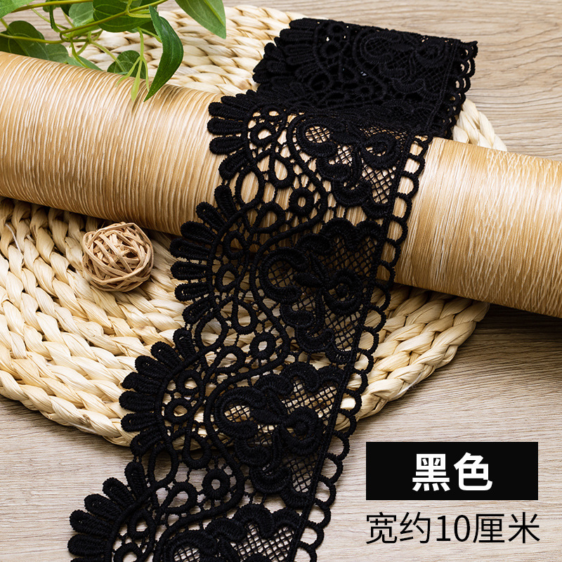 3 meter bloemen geborduurd kant lint DIY kleding naaien stof 10 cm handgemaakte ambachten materiaal uitgehold wateroplosbare tape: Black