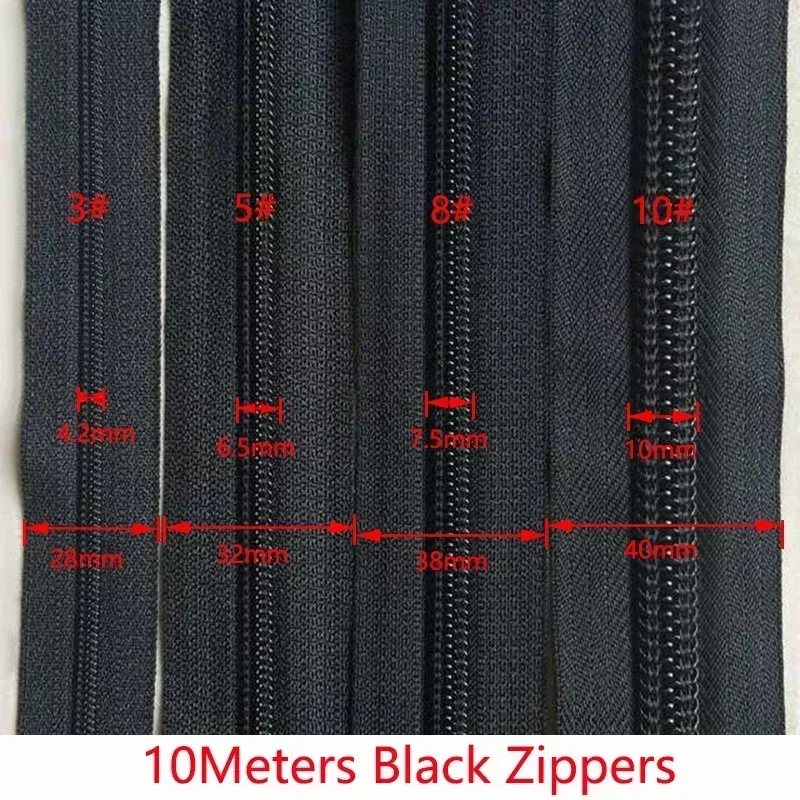 3 # 5 # 8 # 10 # Cremalleras de bobina de código negro de 10M, 10 Uds., deslizadores de cremallera, costura de ropa, tirador de cremallera, Kit de reparación de cremalleras, accesorio de cierres: Latón envejecido / Opción 1