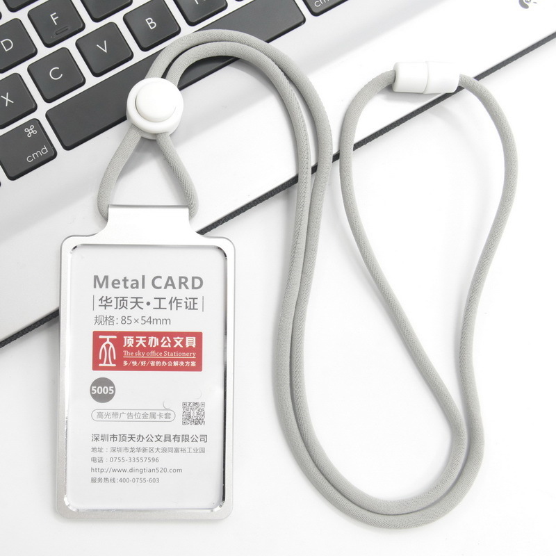 Funda para tarjetas de , portatarjetas de nombre de trabajo de aleación de aluminio, tarjeta de trabajo comercial, tarjeta de identificación, cordón, funda de bolsas de Metal: Morado