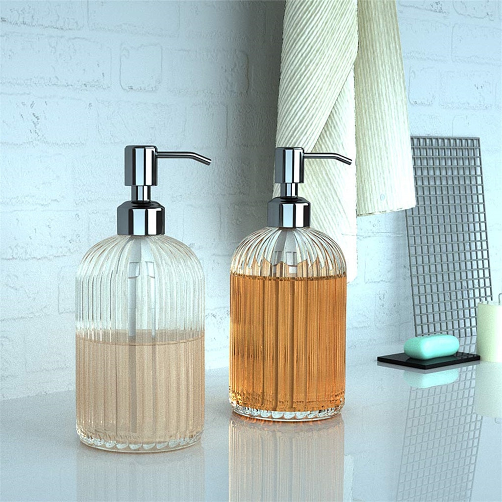 Stor manuel sæbedispenser klart glas hånddesinfektionsflaskebeholdere tryk på tomme flasker badeværelse  #t2p