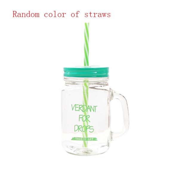 Lutning blå bokstaven glas kopp mason burk mugg med lock & halm glass frukt kall dricka glas smoothie kaffe koppgift: Grön