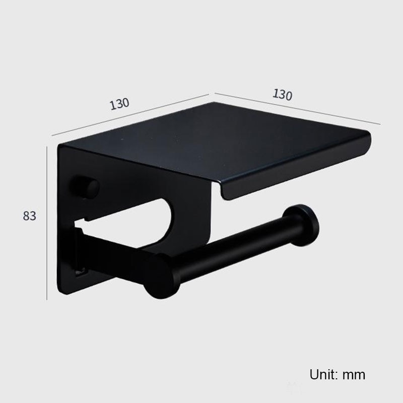 Portarrollos de papel higiénico para pared, soporte de papel higiénico para baño con soporte para teléfono móvil, estante de almacenamiento de acero inoxidable negro mate