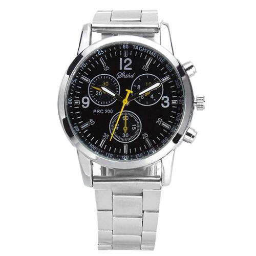 Men Round Sub-dials Decor Alloy Band Analog Quartz Wrist Watch: Black