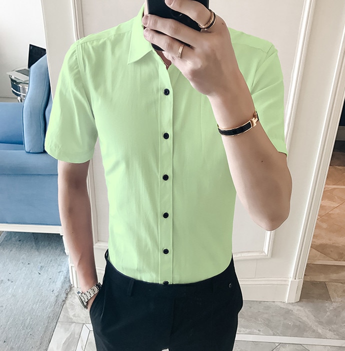 Mænds slanke ensfarvet jernfri skjorte sommer mænds kortærmet skjorte