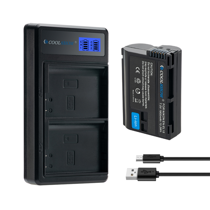 Batterie EN-EL15 mah pour appareil photo Nikon, 1900, pour modèles D7500, D7200, D7100, D7000, D850, D810, D810A, D800, D800E, MH25, V1, EN, EL15: 1Charger 1Battery