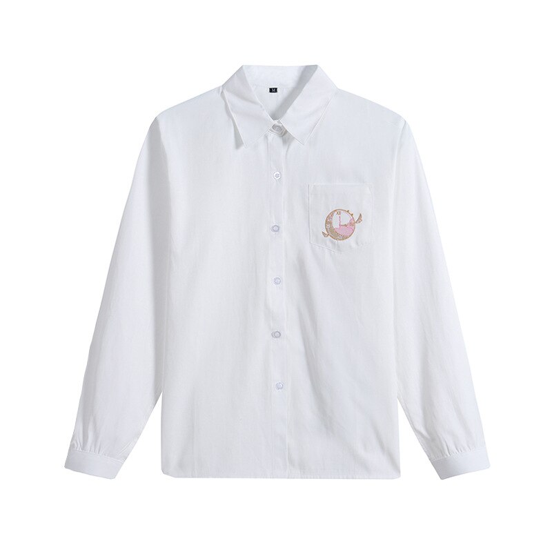 Uniformes escolares japoneses para estudiantes, camisa blanca bordada de manga larga para monedero de chica JK, traje de Sailor, Top de estilo universitario,