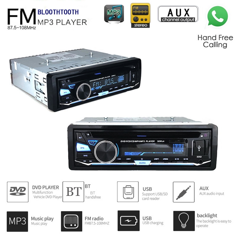 Auto Radio Stereo Met Afstandsbediening Bt Bluetooth Verwijderbare Panel 1 Din Audio Muziek Fm Aux In Usb Sd-kaart cd Dvd MP3 Speler