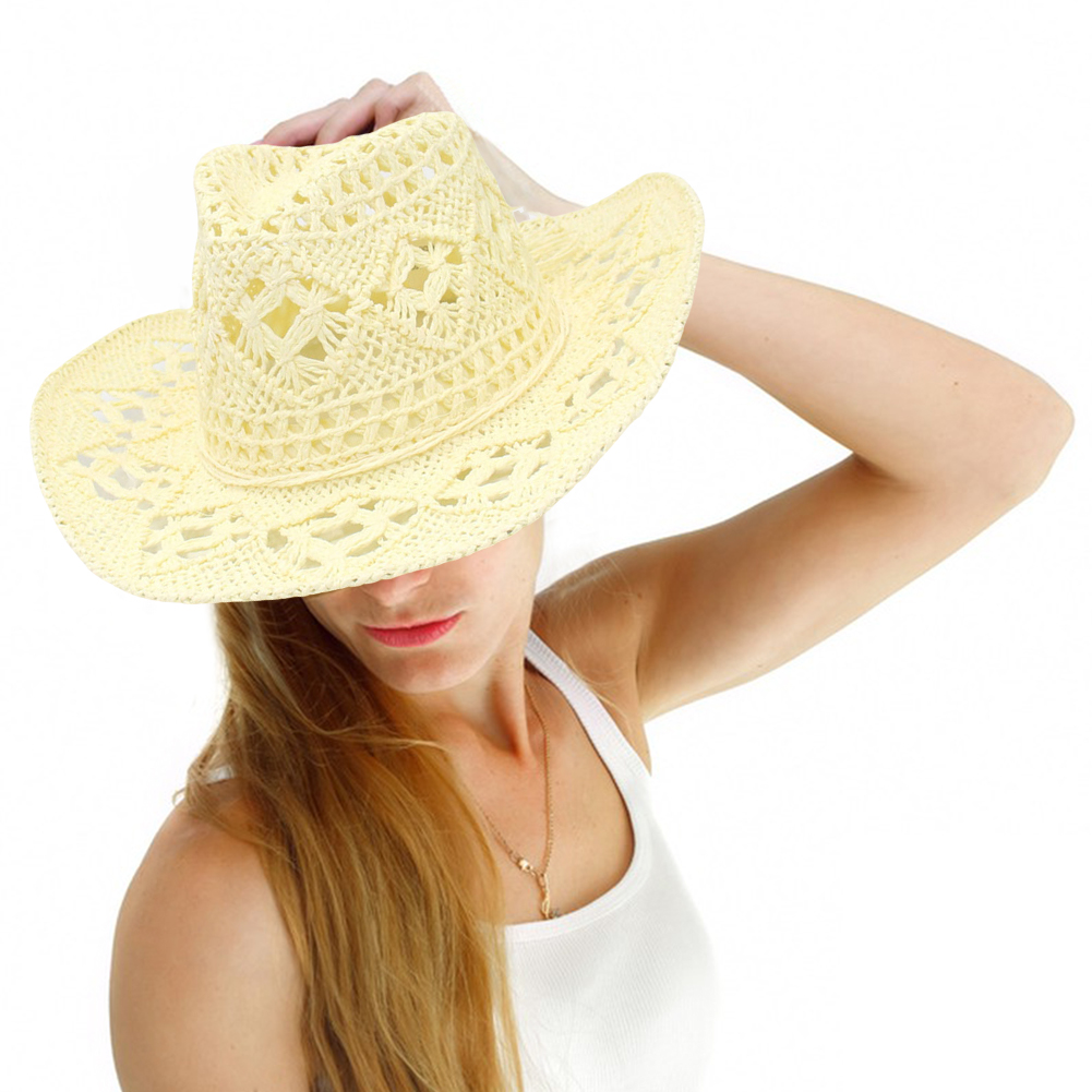 Strå Cowboyhatt - Formbar Bred Brems Solhatt for Festival, Fest, Strand
