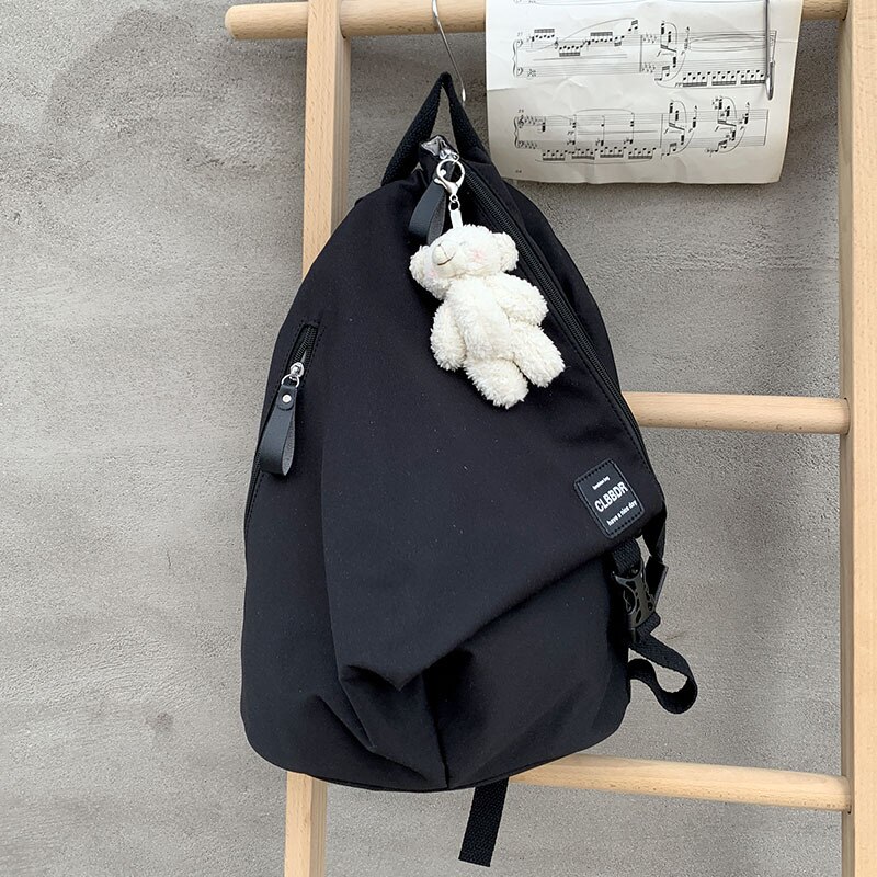 Mochilas escolares de nailon para chicas adolescentes, bolsos de hombro de viaje para ordenador portátil, mochilas para estudiantes universitarios,: Black / With pendent