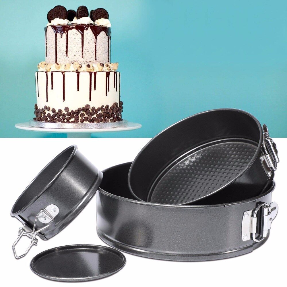 Springform Pan Set of 3 Non-stick Cheesecake Pan, Includes 4" 7" 9" Round Cake Pan, 6" Icing Spatula and Icing Smoother