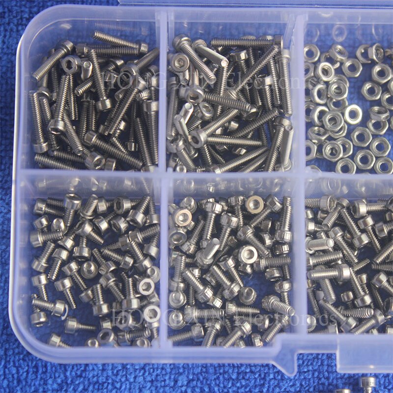 600pcs/set M2 304 Stainless Steel Hex Socket Screws Bolt With Hex Nuts Washers Assortment Kit Set Hardware