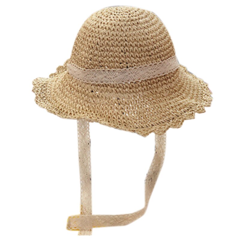 Barns stråhatt bredbremmet lue håndlaget blonder sammenleggbar strandhatt dame sommerhatt baby chapeau femme foreldre-barn lue beig: Default Title