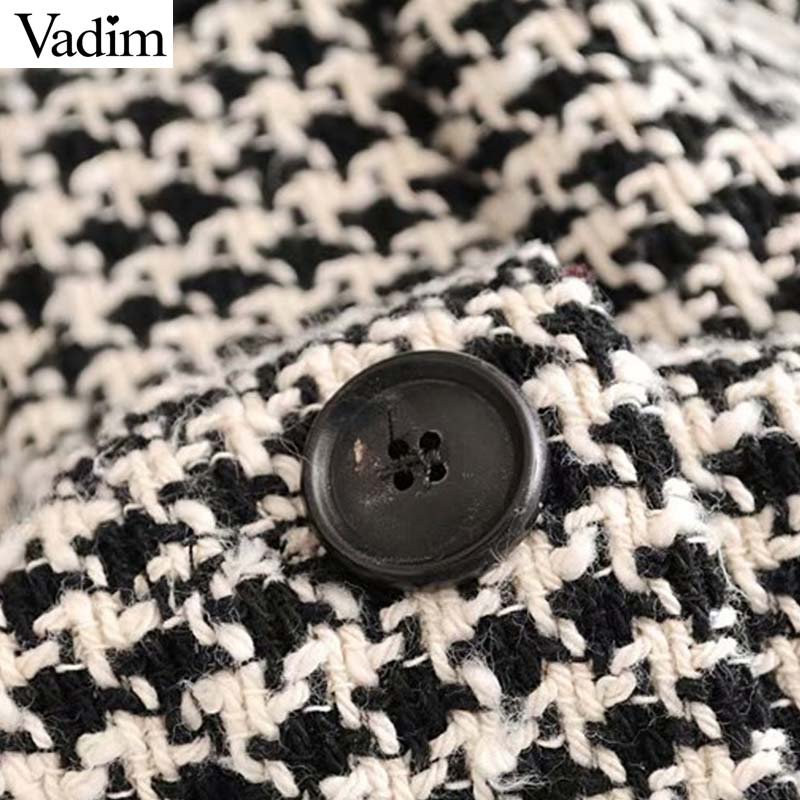 Vadim women plaid oversized tweed jacket tassels pockets loose style long sleeve coats female outwear warm causal tops CA607