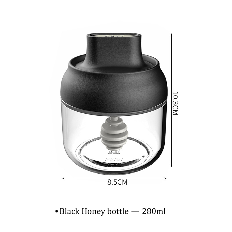 280ML Cover spoon integration honey glass Jar Spice Airtight Containers Condiment Salt Seasoning oil brush pot seasoning pot: Black Honey bottle