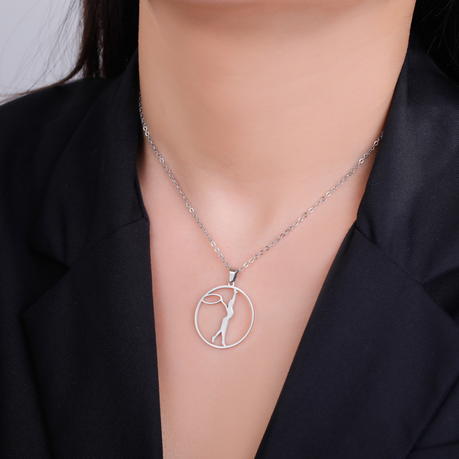 Trendy Gymnastics Taekwondo Sports Pendant Necklace Stainless Steel Hearts Round Shape Necklaces For Women Party Jewelry