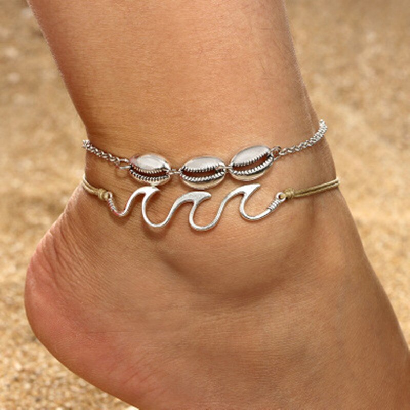 Pulsera tobillera plateada de oro en la pierna, joyería para pie de playa, tobillera para mujeres, conjunto de de: JL37