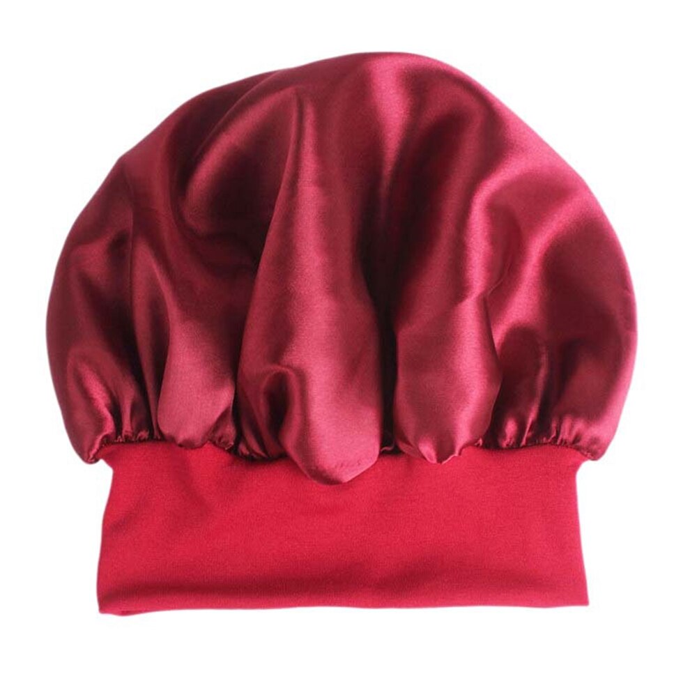 Solid Color Long Hair Care Women Satin Bonnet Cap Night Sleep Hat Silk Head Wrap Adjust Shower Caps Knitted Cap 58cm