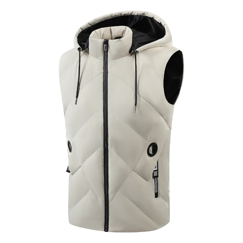 Warme kapuzenwesten für herren für herbst und Winter, winddichte draussen-westen, ärmellose herrenjacken mit kapuze: 5xl / Beige