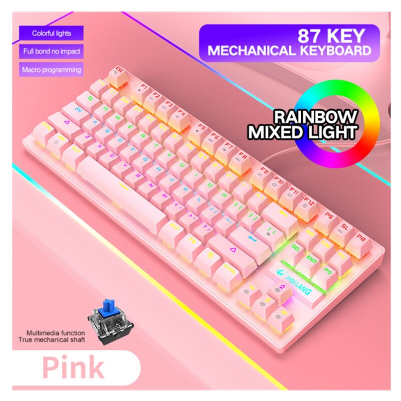 Gaming Mechanical Wired Keyboard 87-key Green axis USB Interface RGB Backlight For gamers PC laptops girly pink