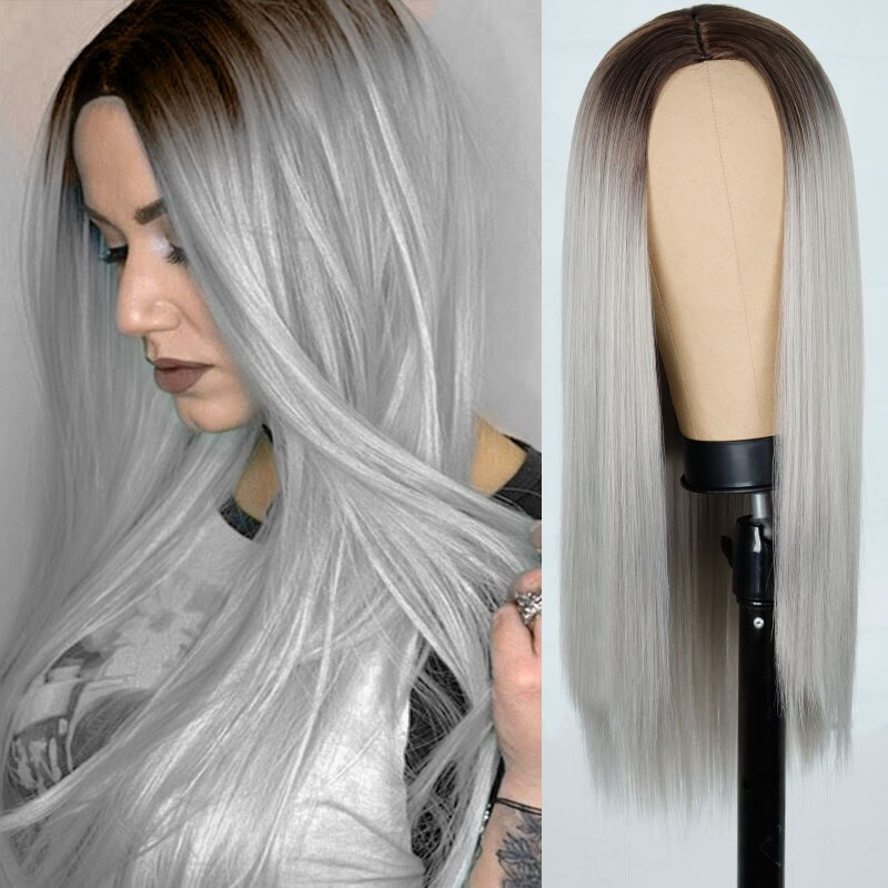 Peluca de pelo sintético para mujer, largo, liso, Rosa, Verde, con cierre, para uso diario, juego de peluca precoloreada: R6-T0906