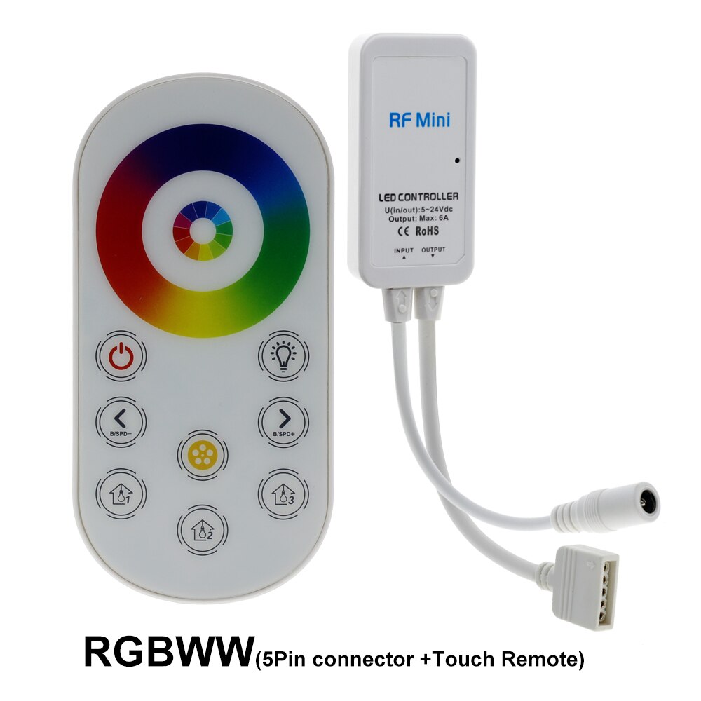Mini LED RF Controller DC5V-24V Wireless Touch Button Remote Control for Single Color/ CCT/ RGB/ RGBW/ RBBWW/ RGB+CCT LED Strip: RGBWW