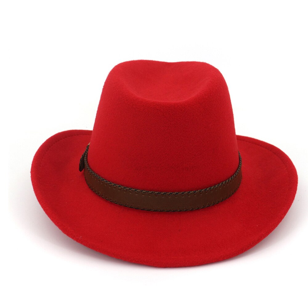 Unisex Men Women Wool Western Cowboy Hat With Punk Belt Outdoor Travel Sombrero Hombre Hat Size 56-58CM