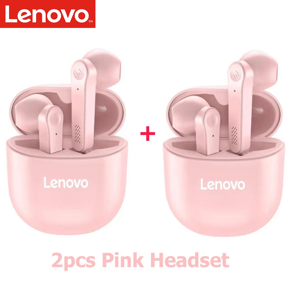 Lenovo PD1 Bluetooth 5.0 Earphones TWS Wireless Headphone Touch Control Semi-in-Ear Earbuds Stereo Bass Music Headset with Mic: 2pcs Pink