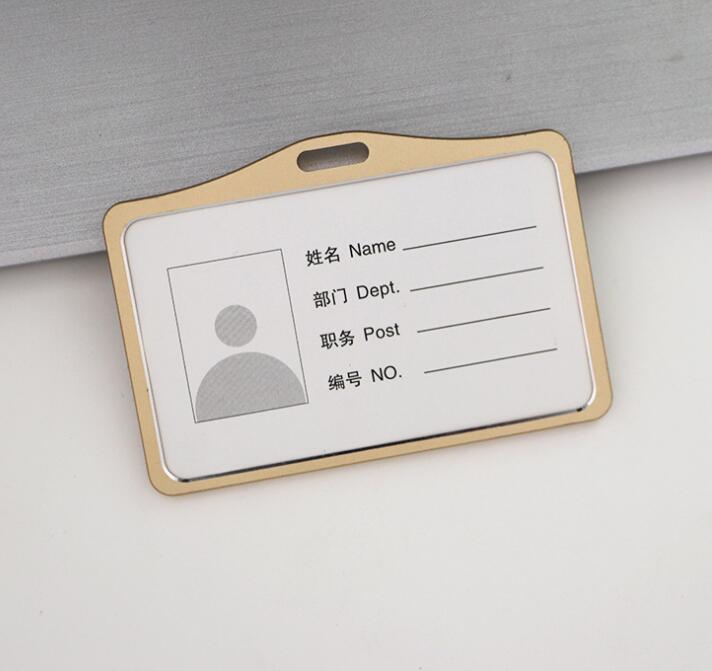 Porte-cartes de crédit en métal pour femmes, étui en métal pour carte d&#39;identité Business, portefeuille pour hommes, étudiant, bureau, Bus, Badge d&#39;identité, porte-cartes: Horizontal Gold