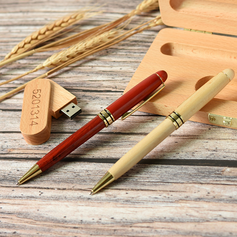 Kugelschreiber-Etui aus Buche, USB-Flash-Laufwerk, 128 GB, kreative Werbegeschenke, Memory Stick, Holzkiste, Stiftlaufwerk, 64 GB, roter Pendrive, 32 GB