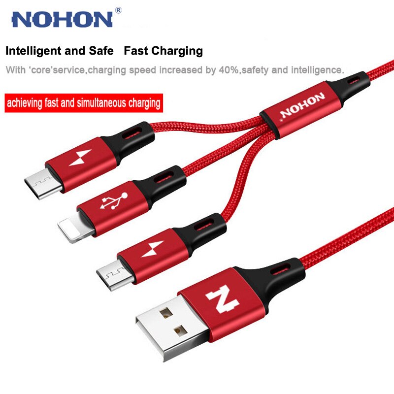 NOHON 3 in 1 Cavo USB 2 in 1 Tipo C 8spillo micro Cavo del Caricatore del USB per il iPhone 8 7 6 6S più iOS 10 9 8 USB-C androide Del Telefono Cavi