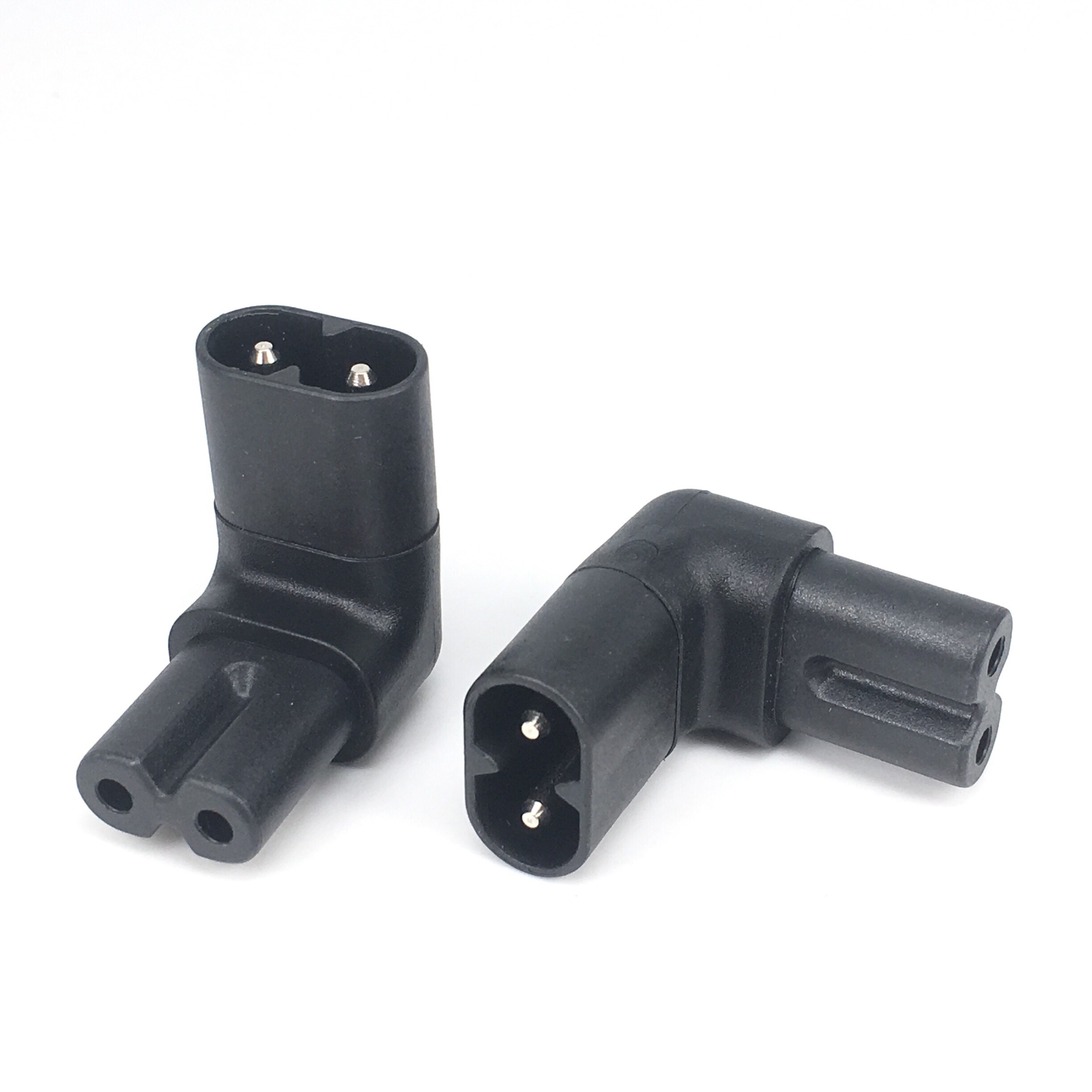 1pc iec 320 2- pin  c7 hunn til  c8 hann rettvinklet ac strømadapter omformer