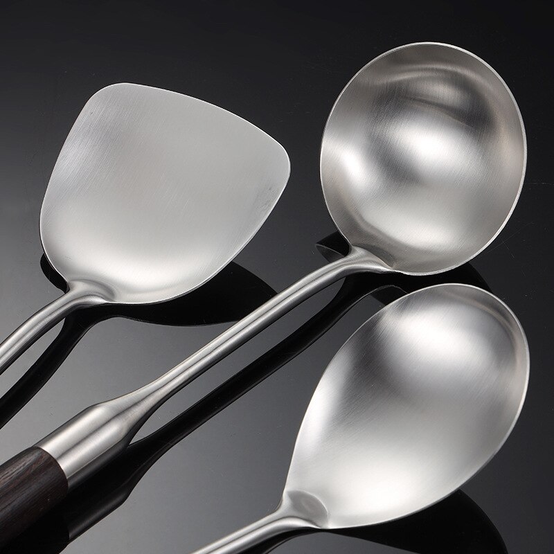 304 Stainless Steel Kitchen Utensils Set, Cooking Utensils with Wooden Handle - Turner Soup Ladle Strainer Pasta Server