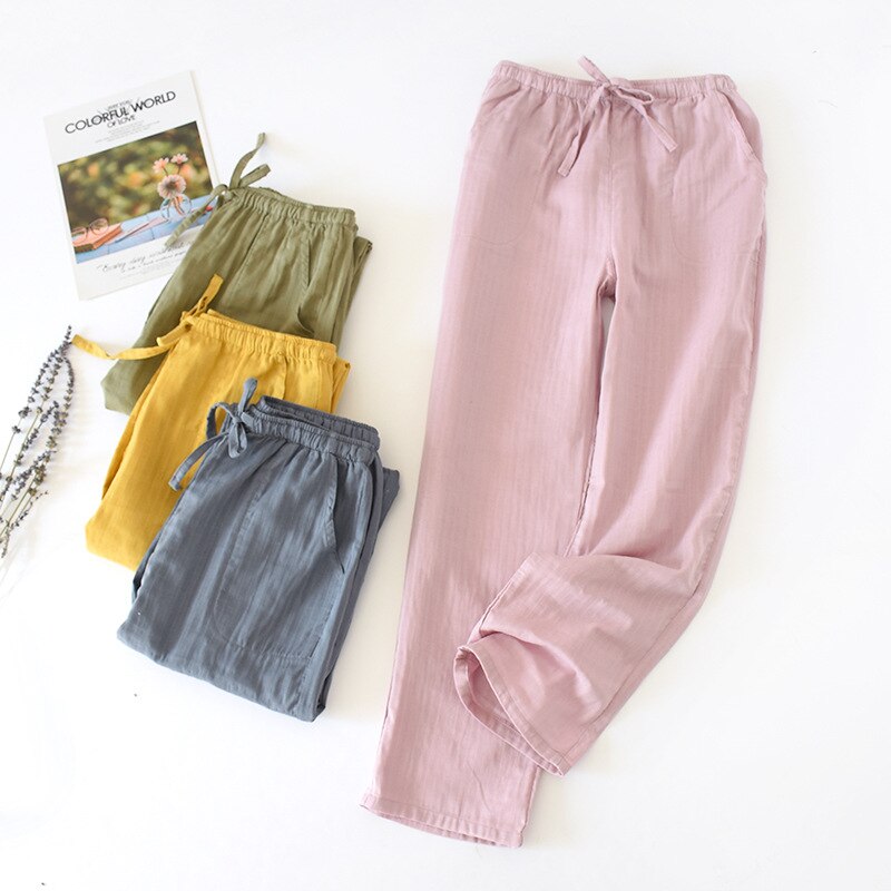 Pijamas japoneses para hombres y mujeres, pantalones de Casa de algodón lavado de gasa doble, pantalones sueltos y cómodos, informales, wt49,