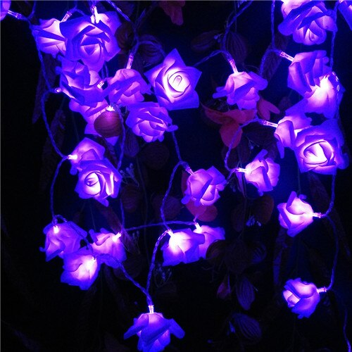 YIYANG 2M Wedding Decoration Rose Flower LED Bouquet String Lights Battery Rosa Christmas Festival Party Garden Bedroom Lumiere: Purple 