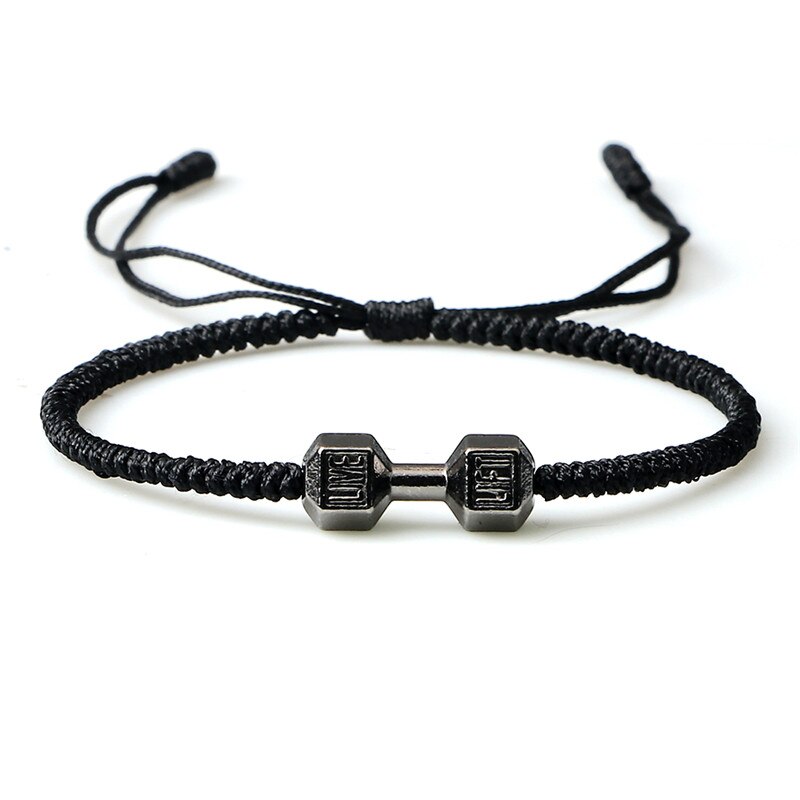 Charme Tibetischen Buddhistischen Woven Hanteln Armbänder &amp; Armreifen Für Frauen Männer Glück Handgemachte Knoten Seil Armband Barbell Bead Schmuck: Black-gun black