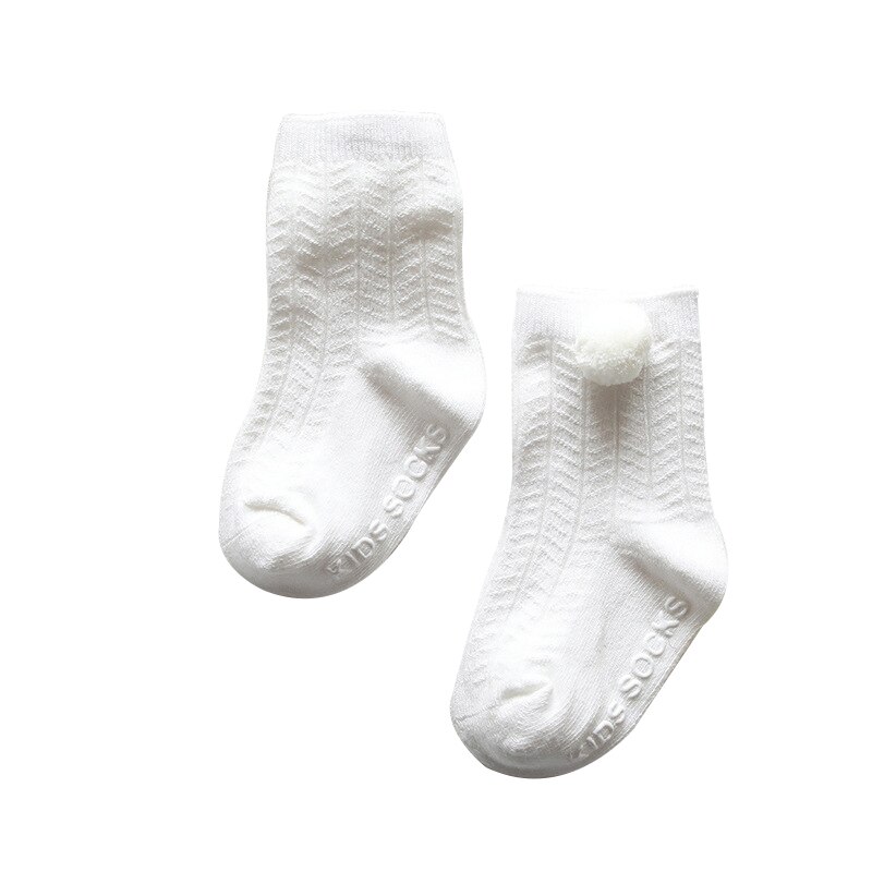 Baby Sokken Met Pompom Voor Meisjes Enkellange Herfst Winter 0-4 Jaar 1 Paar Voor Baby: White baby socks / 3M