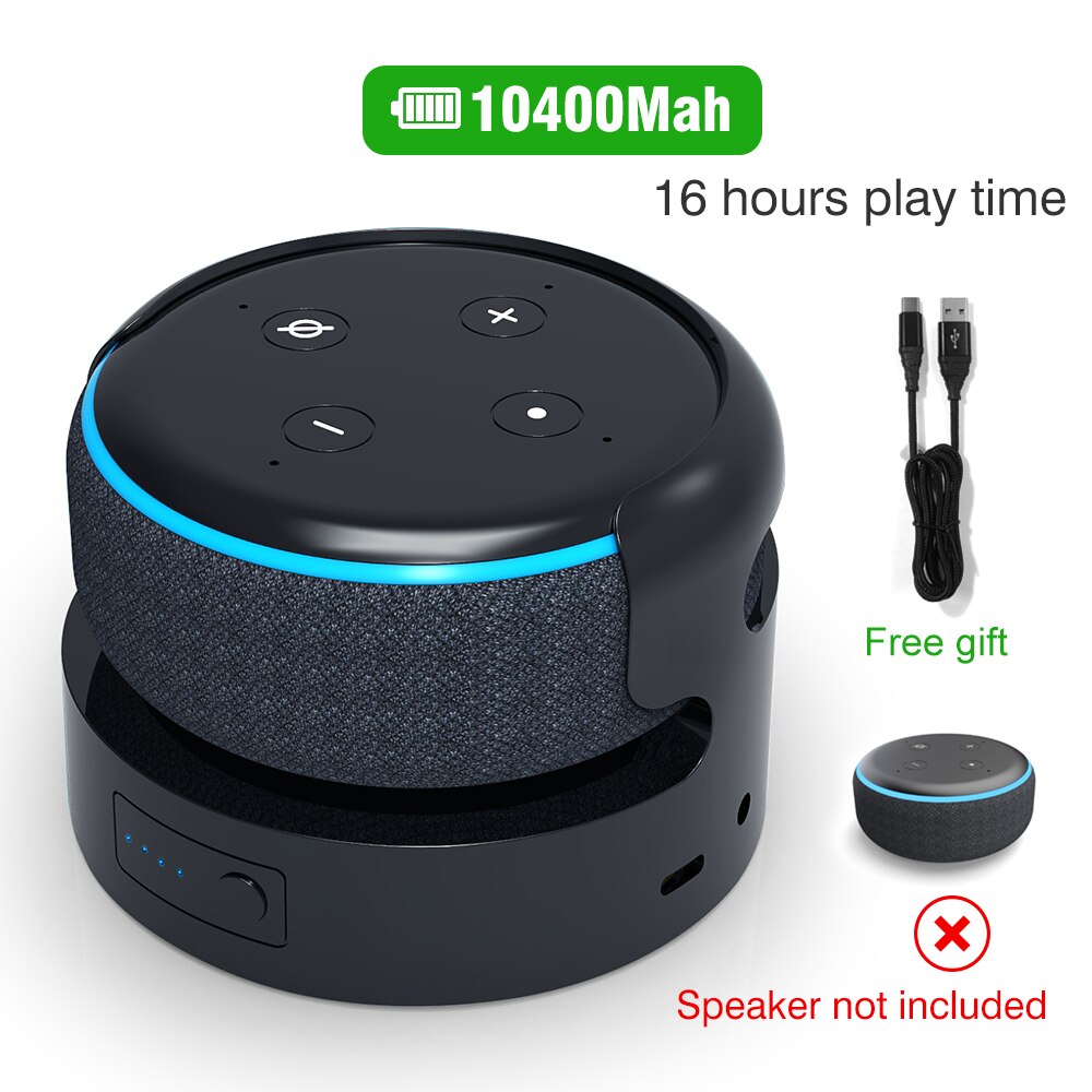 Pack de batterie pour Echo Dot 3ème Base de batterie pour Echo Dot 3 monture pour support chargeur portable, accessoires de Station d'accueil: 10400mAh DT03 Black